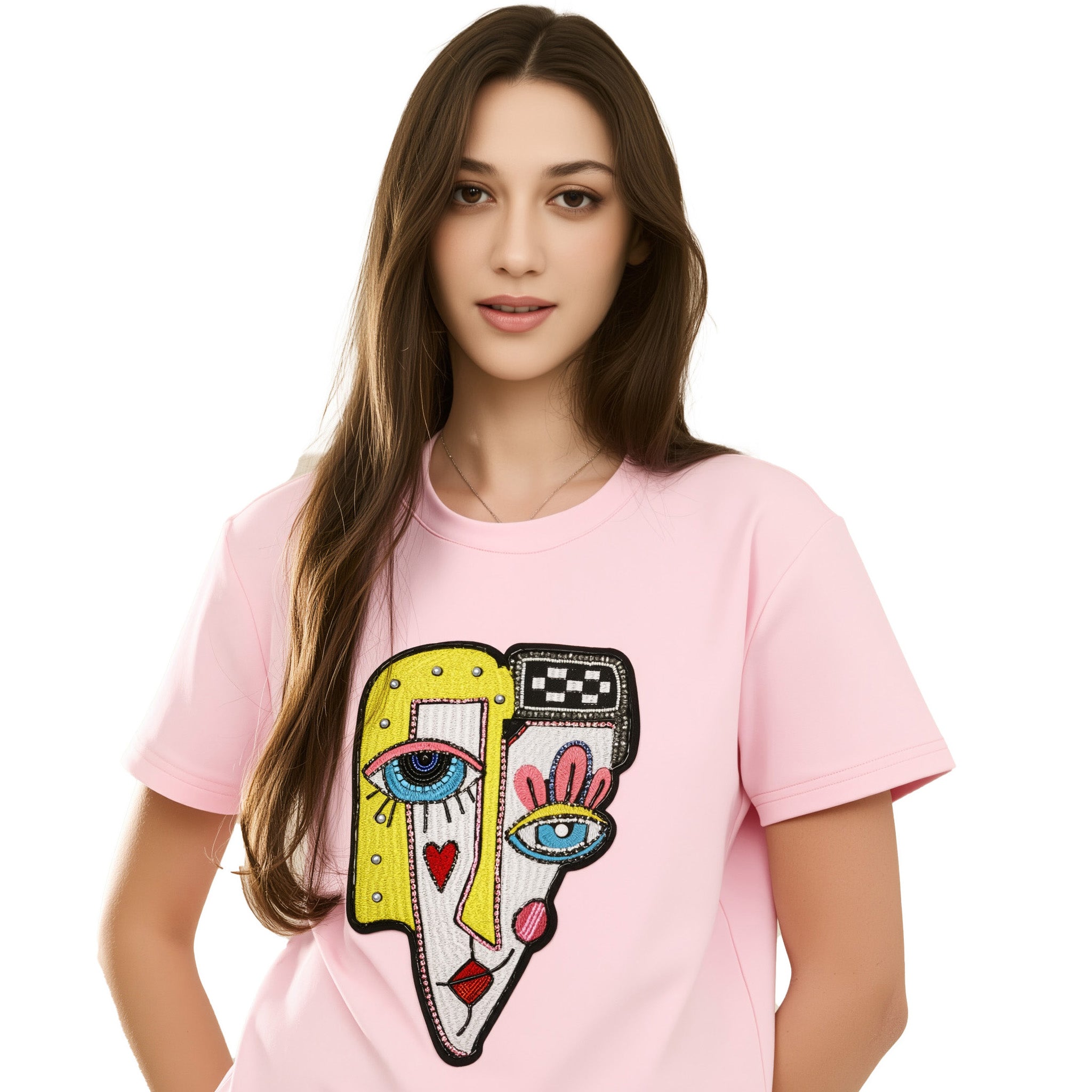 Face Printed & Sequence Embroidered T-Shirt
