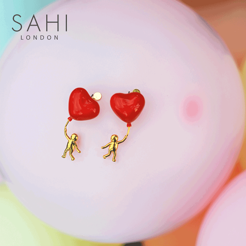 HEART SHAPED GOLD ENAMEL DROP EARRING image 4